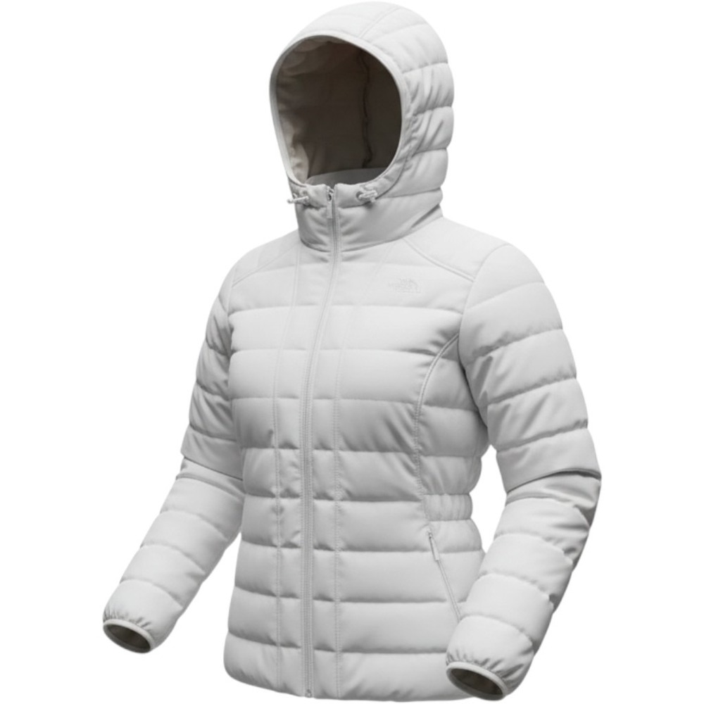 The North Face Womens 550 Down Puffer Jacket White XL Hooded Full Zip Quilted